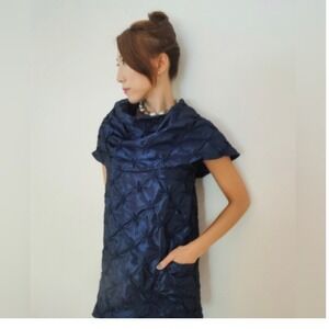Megan Brogden Studio Blue Textured Smocked Wide Collar Tunic Top‎ Lagenlook- M